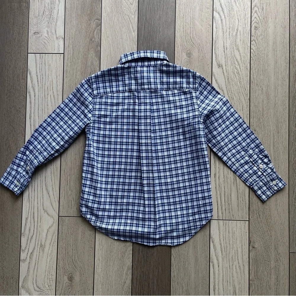 Ralph Lauren kids Blue and White Plaid Button-Up Shirt